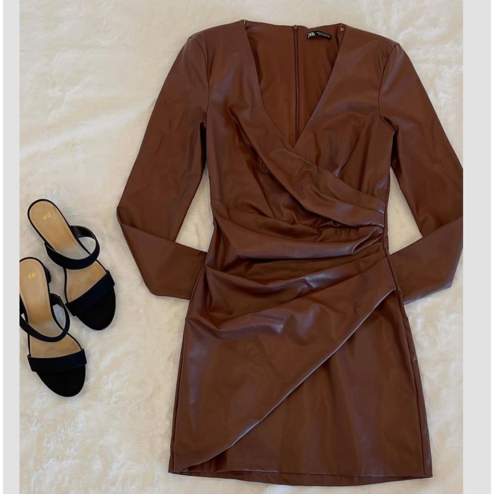 Nwt ZARA FAUX LEATHER DRESS BROWN NWT S bloggers fav